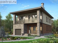 U-158-2P проект двухэтажного дома из пеноблоков с гаражом размером 9 на 14 