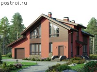 U-162-2P проект двухэтажного дома из пеноблоков с гаражом размером 14 на 11 