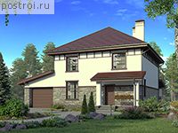 U-228-1P проект двухэтажного коттеджа из газобетона с гаражом размером 14 на 12 