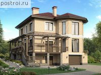 U-237-1P проект двухэтажного дома из газобетона с цоколем и гаражом размером 13 на 11 