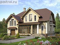 U-263-1P проект одноэтажного дома из пеноблоков с мансардой и гаражом размером 13 на 14