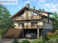 U-274-1P проект двухэтажного дома из пеноблоков с цоколем и мансардой и гаражом размером 12 на 11 