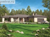 U-277-1K проект одноэтажного дома из кирпича с гаражом размером 30 на 21