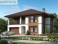 U-285-1P проект двухэтажного дома из пеноблоков с подвалом и гаражом размером 14 на 14 