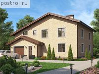 U-302-1K проект двухэтажного коттеджа из кирпича с подвалом и гаражом размером 14 на 14 