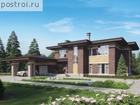 U-323-1K проект двухэтажного дома из кирпича с гаражом размером 22 на 22