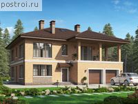 U-343-1K проект двухэтажного дома из кирпича с мансардой и гаражом размером 15 на 15 