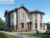 U-345-1P проект двухэтажного дома из пенобетона с мансардой и гаражом размером 19 на 16