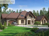 U-352-1K проект одноэтажного коттеджа из кирпича с мансардой и гаражом размером 17 на 29