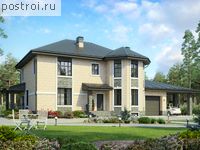 U-352-1P проект двухэтажного коттеджа из газобетона с подвалом и гаражом размером 12 на 23 