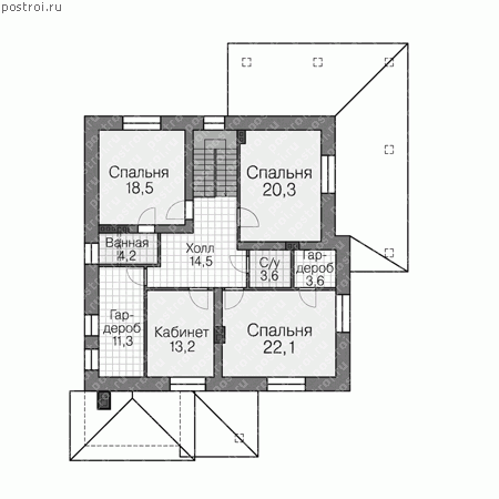 U-361-1P проект трехэтажного дома из газобетона с подвалом и мансардой размером 15 на 12  - 2-й этаж