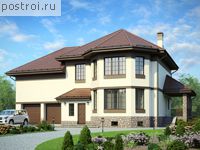 U-371-1K проект двухэтажного дома из кирпича с цоколем и гаражом размером 12 на 16 