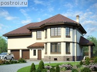 U-371-1P проект двухэтажного дома из газобетона с цоколем и гаражом размером 16 на 12 