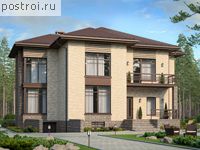 U-463-1P проект двухэтажного дома из газобетона с цоколем и гаражом размером 21 на 15 