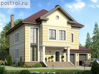 U-482-1K проект двухэтажного дома из кирпича с цоколем и гаражом размером 15 на 16 