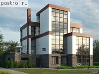 U-539-1P проект трехэтажного дома из газобетона с цоколем и гаражом размером 22 на 17