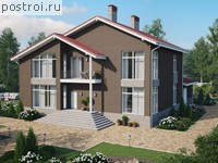 U-628-1K проект двухэтажного дома из кирпича с цоколем и гаражом размером 17 на 22