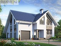 V-189-1K проект одноэтажного дома из кирпича с мансардой и гаражом размером 12 на 13 