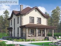 V-190-2K проект двухэтажного коттеджа из кирпича с цоколем размером 15 на 14 