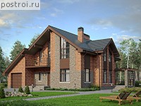 V-195-2P проект одноэтажного коттеджа из пенобетона с мансардой и гаражом размером 15 на 13 