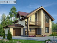 V-197-1K проект двухэтажного коттеджа из кирпича с гаражом размером 14 на 13 