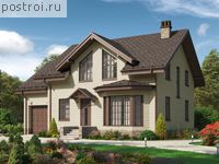 V-200-1P проект двухэтажного коттеджа из пенобетона с гаражом размером 14 на 11