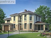 V-222-1P проект двухэтажного коттеджа из газобетона с гаражом размером 13 на 16 