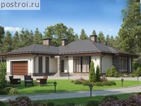 V-237-1P проект одноэтажного дома из газобетона с гаражом размером 19 на 19