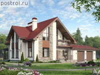 V-240-1K проект одноэтажного дома из кирпича с мансардой и гаражом размером 20 на 12 