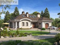 V-245-1P проект одноэтажного дома из газобетона с мансардой и гаражом размером 18 на 16