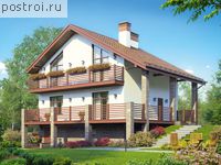 V-247-1P проект двухэтажного дома из газобетона с цоколем и мансардой размером 10 на 9 