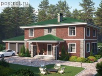 V-249-1P проект двухэтажного дома из газобетона с гаражом размером 21 на 13 