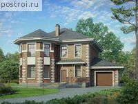 V-271-1K проект двухэтажного дома из кирпича с гаражом размером 19 на 16 