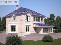 V-277-1P проект двухэтажного дома из пеноблоков с гаражом размером 11 на 11 