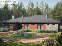 V-279-1K проект одноэтажного дома из кирпича с гаражом размером 24 на 16 