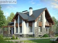 V-291-1K проект двухэтажного дома из кирпича с цоколем и мансардой размером 12 на 12 