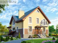 V-305-1K проект двухэтажного коттеджа из кирпича с цоколем размером 14 на 11 