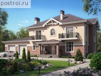 V-357-1K проект двухэтажного коттеджа из кирпича с гаражом размером 14 на 23 