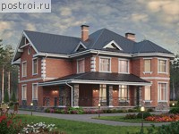 V-371-1K проект двухэтажного дома из кирпича с цоколем размером 14 на 14 