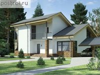 W-235-1P проект одноэтажного дома из газобетона с мансардой и гаражом размером 10 на 20 