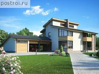 W-269-1P проект двухэтажного дома из пенобетона с гаражом размером 16 на 27 