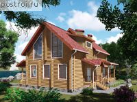 A-175-1D проект одноэтажного деревянного дома из бревна с мансардой размером 15 на 16 