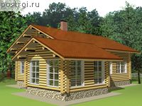 A-187-1D проект одноэтажного деревянного дома из бревна с мансардой размером 12 на 14