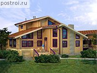 A-294-1D проект одноэтажного деревянного дома из бревна с мансардой размером 16 на 20 