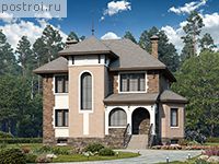 B-287-1P проект двухэтажного дома из пеноблоков с цоколем размером 14 на 10