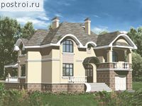 B-302-2K проект двухэтажного коттеджа из кирпича с цоколем и гаражом размером 14 на 12 