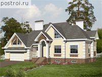 B-628-1K проект двухэтажного дома из кирпича с цоколем и мансардой и гаражом размером 18 на 21 