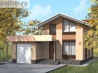 C-121-1P проект двухэтажного коттеджа из газобетона с гаражом размером 9 на 9