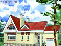 C-152-1K проект одноэтажного коттеджа из кирпича с мансардой и гаражом размером 15 на 9 