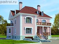 C-298-1P проект двухэтажного коттеджа из газобетона с цоколем и гаражом размером 10 на 11 